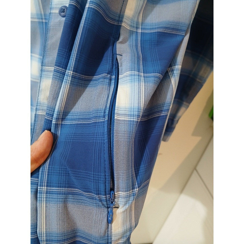 Duluth Trading Co Plaid Long Sleeve Shirt Women's XL Blue Gray Roll Tab Zippers - Picture 4 of 6